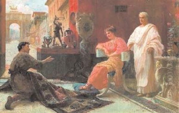 Venditore Di Tappeti A Pompei Oil Painting by Ettore Forti