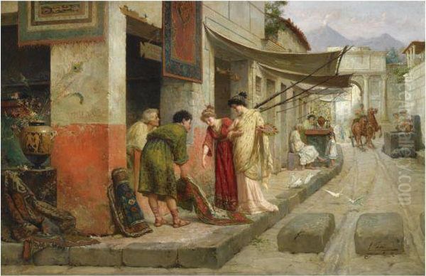 Carpet Merchant In Pompeii Oil Painting by Eduardo Forti