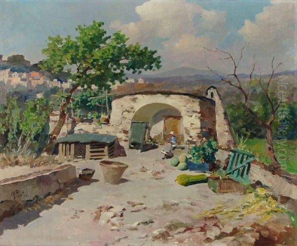 Mediterrane Landschaft Mit Gehoft. Um 1920 Oil Painting by Giovacchino Fortini