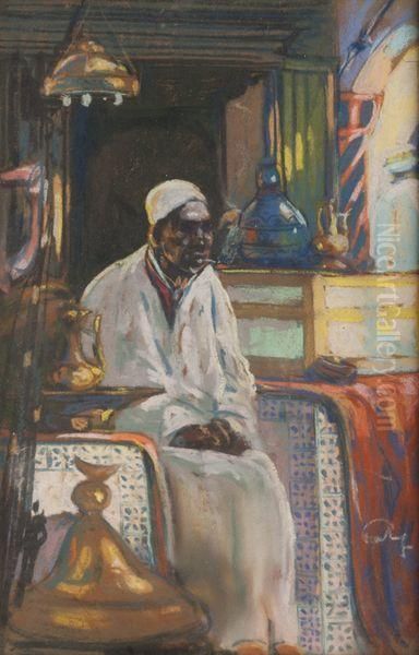 Homme Fumant Oil Painting by Louis Fortuney