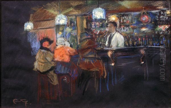 Scene De Bar Oil Painting by Louis Fortuney