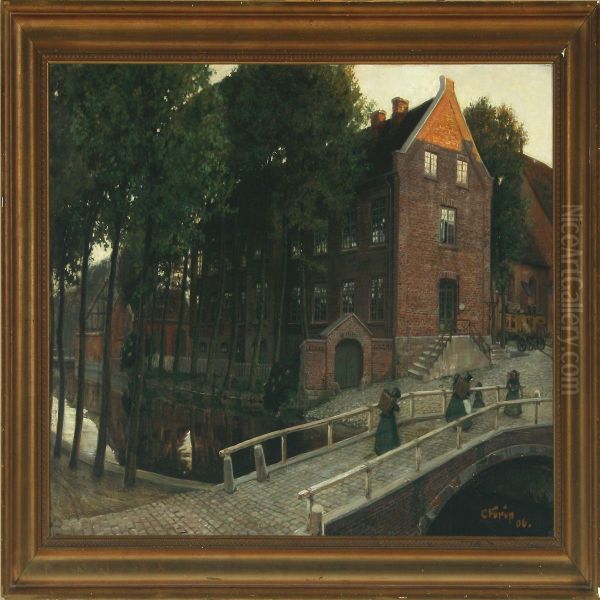 Town Scenery From Vejlewith Persons Oil Painting by Carl Christian Forup