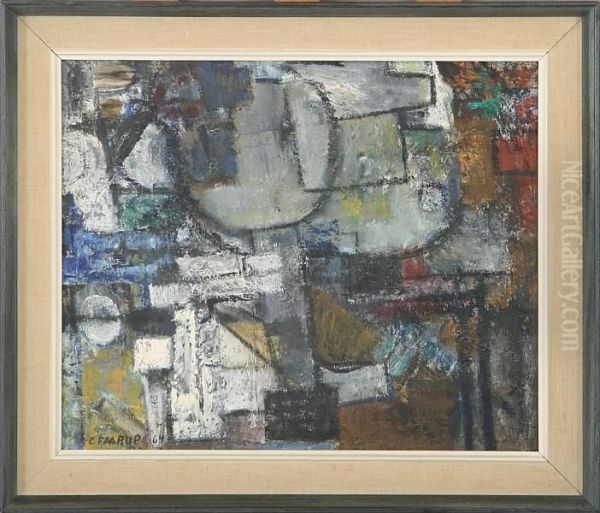 Faarup: Composition. Signed C. Faarup Oil Painting by Carl Christian Forup