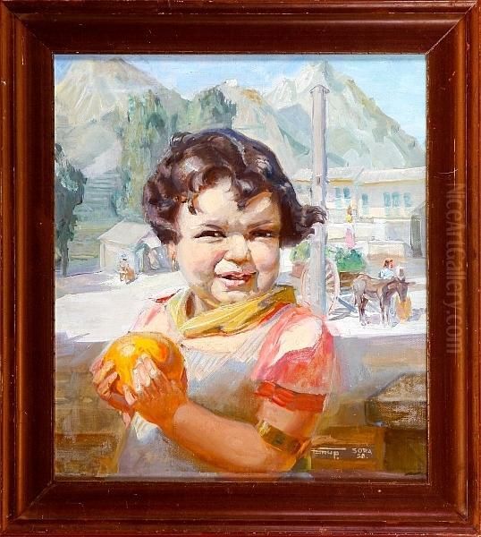 A Girl In A Mountain Village Scenery Oil Painting by Carl Christian Forup