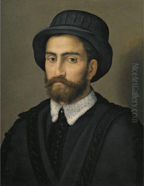 Portrait Of A Man, Bust Length, Wearing A Black Coat And Hat Oil Painting by Pier Francesco Foschi