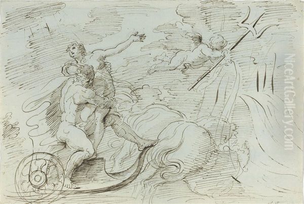 Neptune And Amphitrite (recto); A Nude (verso) Oil Painting by Arcangelo Foschini