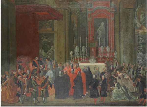 Charles Of Bourbon Relinquishing The Throne Of Naples To His Son Ferdinand Oil Painting by Michele Foschini