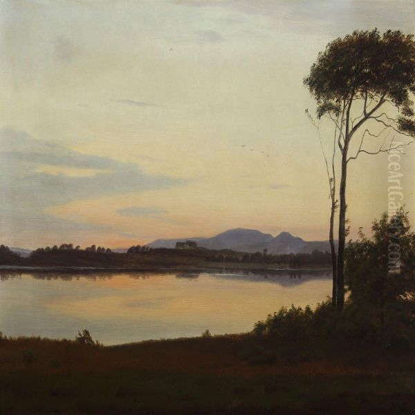 Evening Silence At The Silkeborg Lakes Oil Painting by Harald Foss