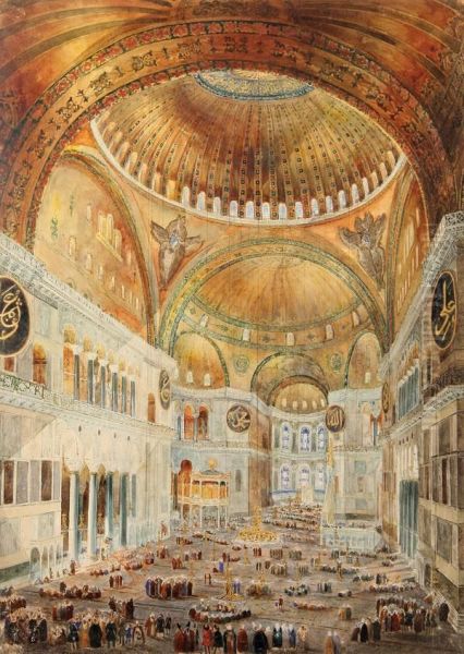 Interior Scenes Of Hagia Sophia - A Group Of Three Watercolors Oil Painting by Gaspard Fossati