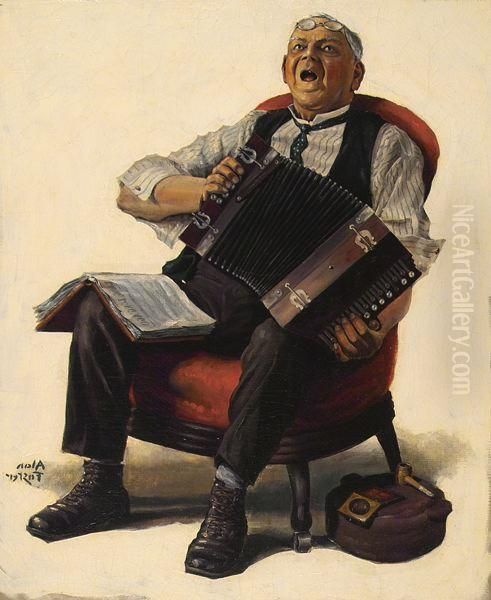 Man Playing Accordion. Oil Painting by Alan Stephans Foster