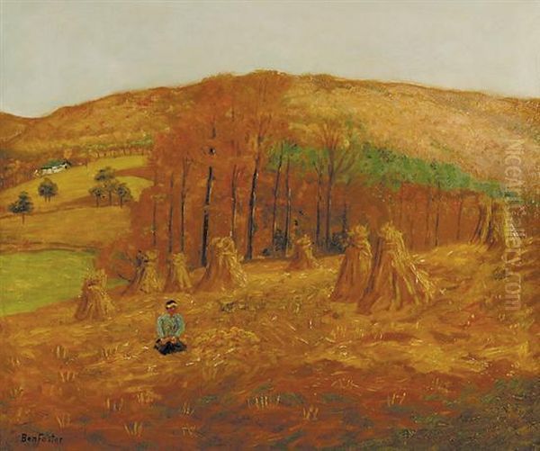 Cornfield And Autumn Hills Oil Painting by Ben Foster