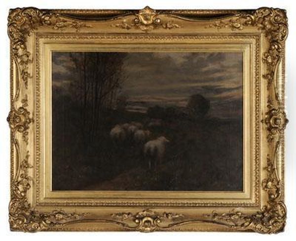 Flock Of Sheep At Dusk Oil Painting by Ben Foster