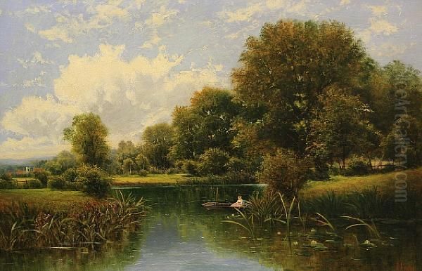 River Landscape With Lady In A Boat Oil Painting by Edward Ward Foster