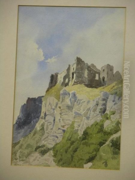 Carreg Cennen Castle Oil Painting by Frederick Lucas Foster