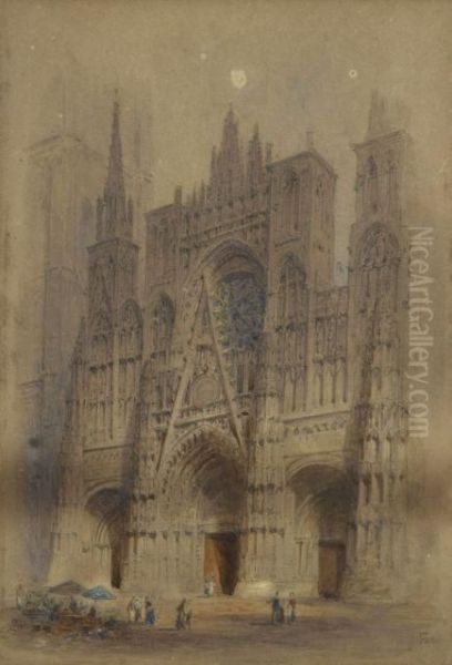 Vue De La Cathedrale De Rouen Oil Painting by Myles Birket Foster