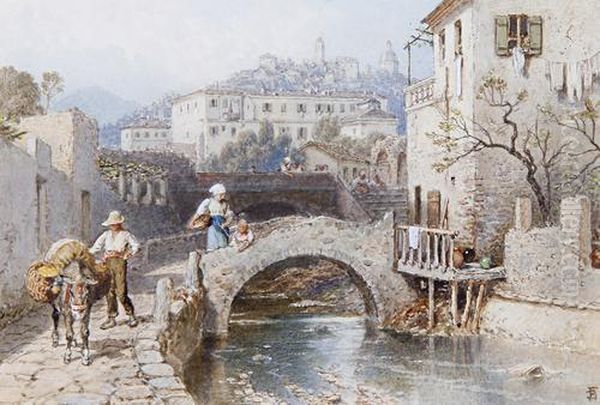 San Remo Oil Painting by Myles Birket Foster