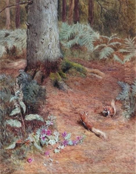 Red Squirrels Oil Painting by William Foster