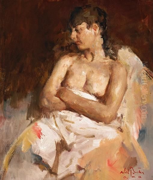 Seated Nude With Arms Folded Oil Painting by William Frederick Foster