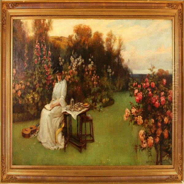 Young Lady In A Flower Garden Oil Painting by William Gilbert Foster