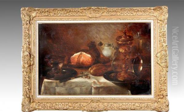 Nature Morte Au Jambon Et Pieces D Orfevrerie Oil Painting by Guillaume-Romain Fouace