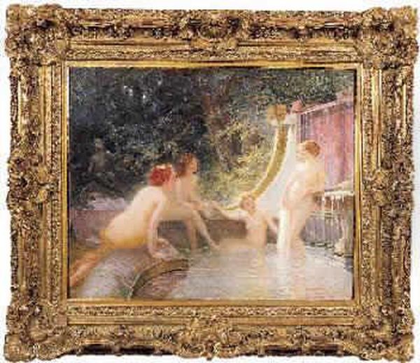 Baigneuses A La Fontaine Oil Painting by Albert-Auguste Fourie