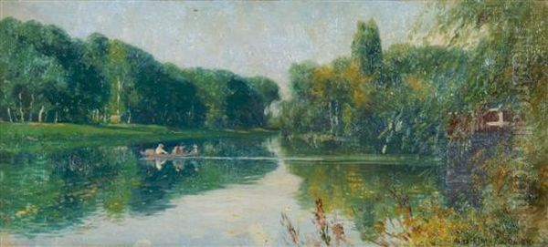 Morning On The River Oise Oil Painting by Alexis Jean Fournier