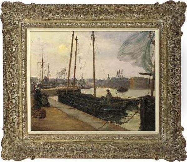 At The Port Concarneau, Brittany Oil Painting by Alfred Victor Fournier