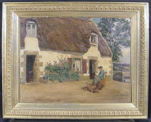 A Man In Front Of His Cottage Oil Painting by Alfred Victor Fournier