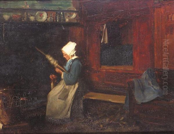 Lady At The Loom Oil Painting by Alfred Victor Fournier