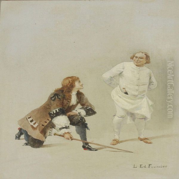 Scene With Two Men In Rococo Clothings Oil Painting by Louis Edouard Fournier