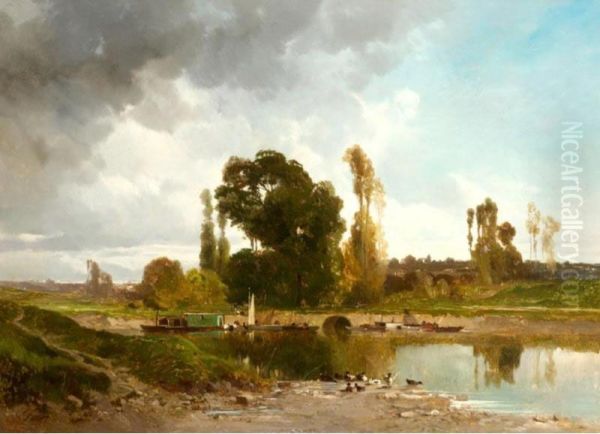 Au Bord De Riviere Oil Painting by Louis Edouard Fournier