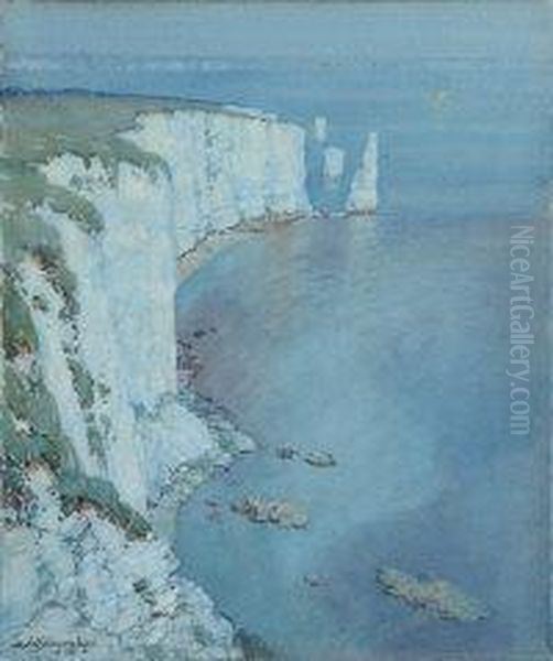 Old Harry Rocks, Dorset Oil Painting by Albert Moulton Foweraker