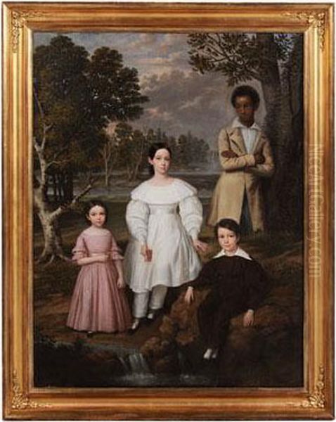 Four Children In A Louisiana Landscape Oil Painting by Trevor Thomas Fowler