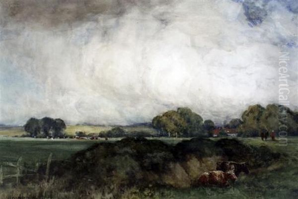 Landscape With Cattle, Figures & A Horse Oil Painting by Walter Fowler