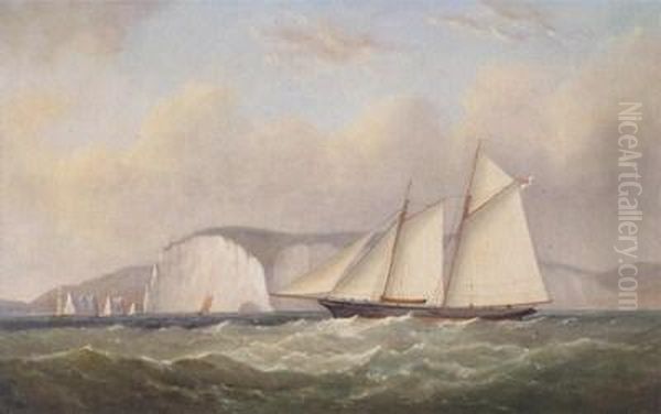 Schooner Yacht Nore R.y.s. Off The Needles 1877 Oil Painting by Arthur Wellington Fowles