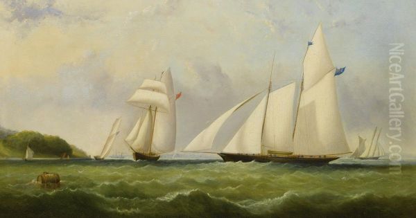 The Yacht Cambria Racing Off Ryde - Isle Of Wight Oil Painting by Arthur Wellington Fowles