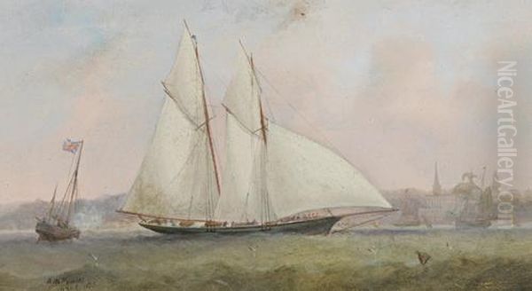 A Two-masted Racing Schooner At The Starting Gun Off Ryde Oil Painting by Arthur Wellington Fowles