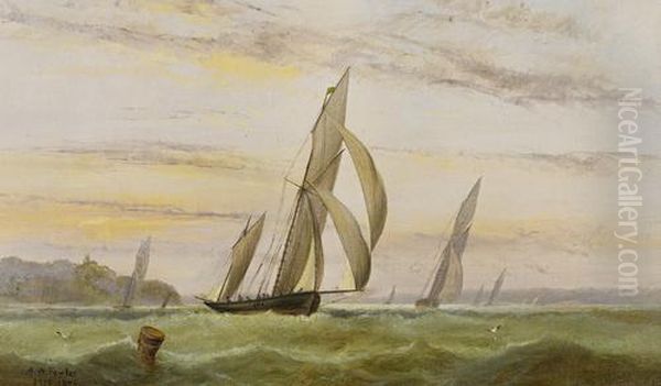 A Racing Ketch And Other Yachts Off Norris Castle, East Cowes, Isle Of Wight Oil Painting by Arthur Wellington Fowles