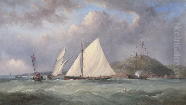 Foxhound 
 And 
Vindex 
 Battling It Out Off Dartmouth Oil Painting by Arthur Wellington Fowles