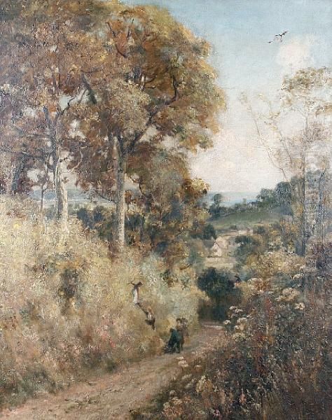 Figures On A Country Lane Oil Painting by Charles James Fox