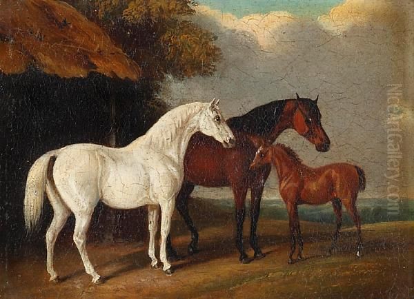 Horses Before A Landscape, And Another Similar A Pair Oil Painting by Edwin M. Fox