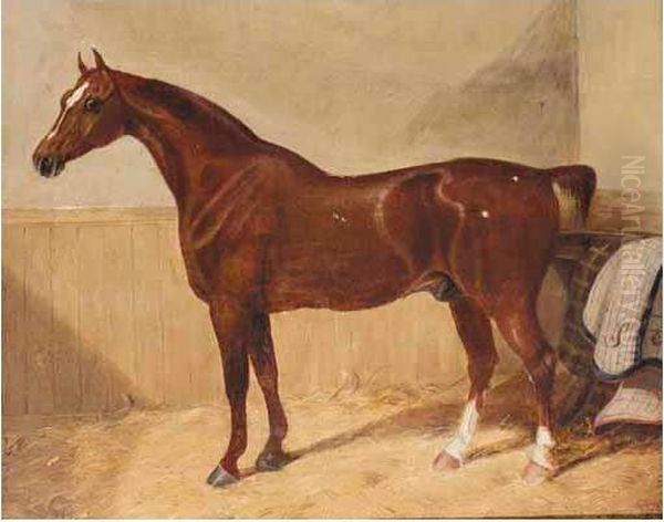 Hunter In Stable Oil Painting by Edwin M. Fox