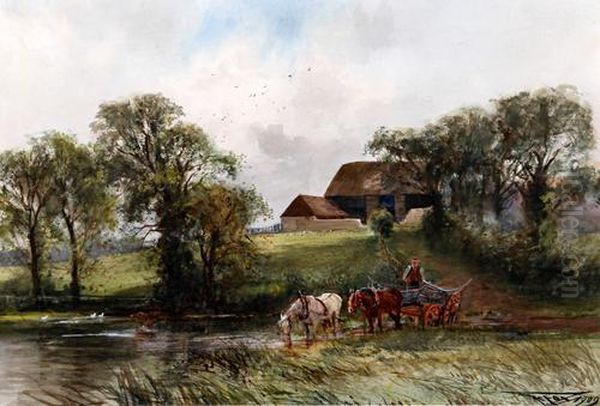 Crossing By The Stream Oil Painting by Henry Charles Fox