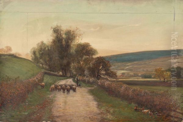 Schafer Fuhrt Seine Herde Von Der Weide Oil Painting by Henry Charles Fox