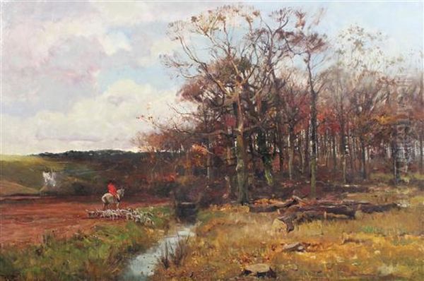 Hunt Approaching Woodland Oil Painting by Henry Charles Fox