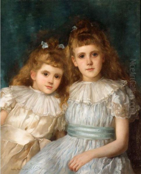 Portrait Of Two Sisters Oil Painting by John Shirley Fox