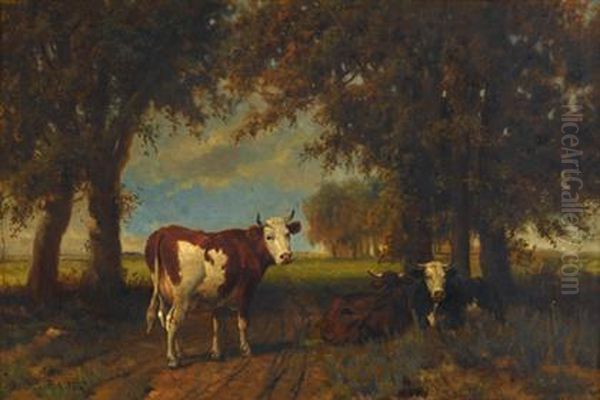 Cattle In The Shade Oil Painting by Robert Atkinson Fox