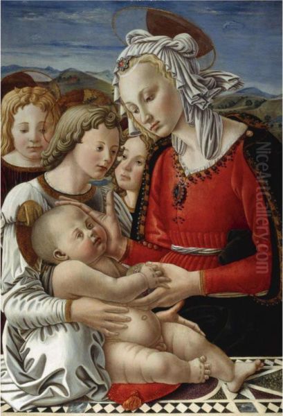 The Madonna And Child With Three Angels ('the Benson Madonna') Oil Painting by Diamante Fra