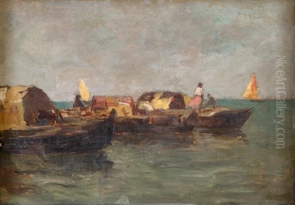 Barche Di Pescatori In Laguna Oil Painting by Pietro Fragiacomo