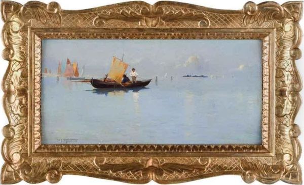 Pescatori Nella Laguna Oil Painting by Pietro Fragiacomo